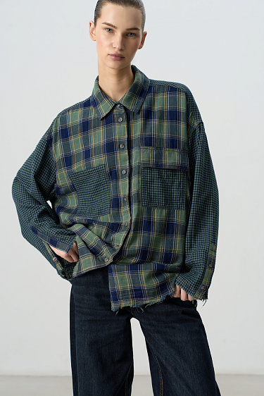 100% cotton plaid shirt - BRUSNIKA Women Clothes