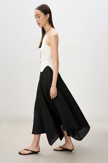 Asymmetrical midi skirt made of linen - BRUSNIKA Women Clothes
