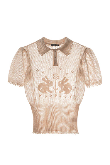 Viscose polo with openwork pattern - BRUSNIKA Women Clothes