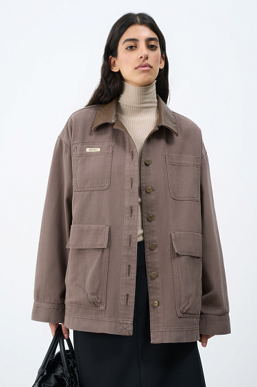 Denim jacket with eco-leather collar - BRUSNIKA Women Clothes