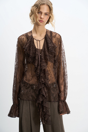 Blouse with lace frill - BRUSNIKA Women Clothes