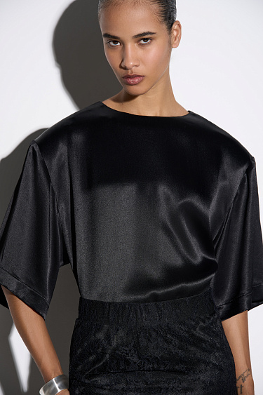 Satin T-shirt with shoulder pads - BRUSNIKA Women Clothes