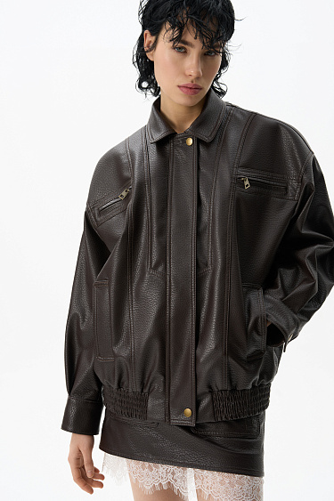 Elongated eco-leather bomber jacket - BRUSNIKA Women Clothes