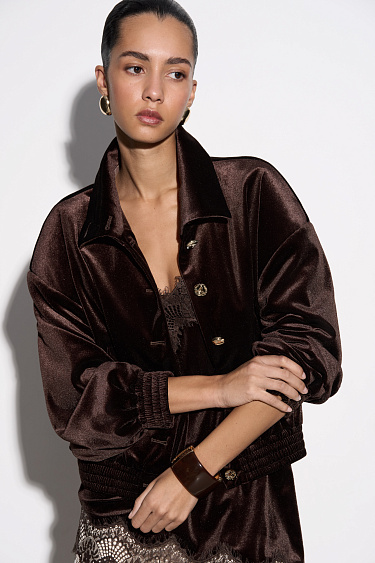 Woolen bomber jacket with a stand collar - BRUSNIKA Women Clothes