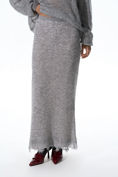 Maxi skirt of merino wool with lace - BRUSNIKA Women Clothes