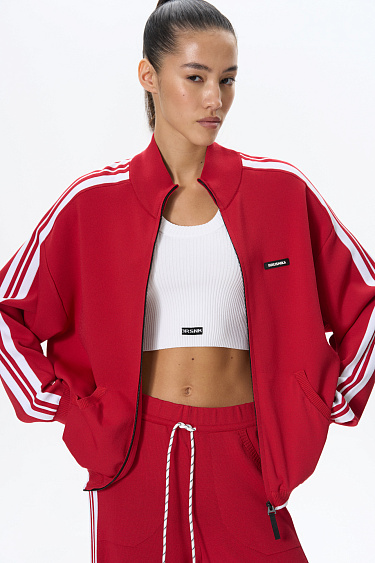 Knitted bomber jacket with stripes - BRUSNIKA Women Clothes