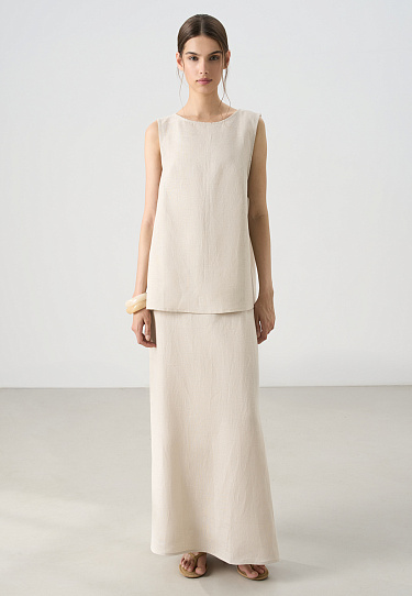 100% linen maxi skirt with slit - BRUSNIKA Women Clothes