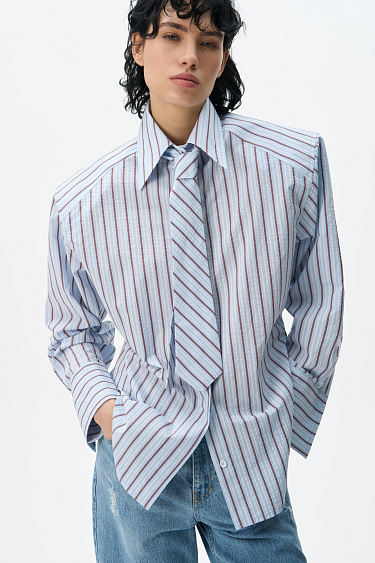 Striped shirt with shoulder pads - BRUSNIKA Women Clothes