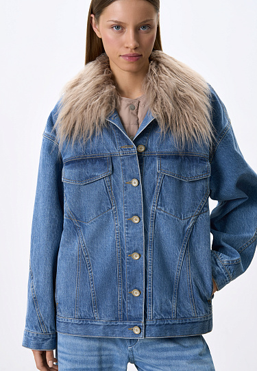 Denim jacket with fur collar and vest - BRUSNIKA Women Clothes