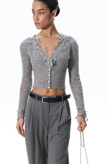Merino wool cardigan with lace - BRUSNIKA Women Clothes