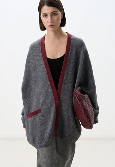 Alpaca wool cardigan with a contrasting placket - BRUSNIKA Women Clothes