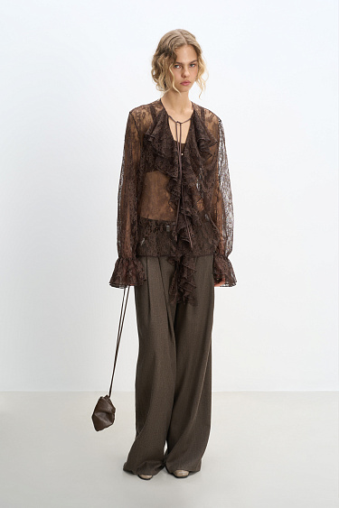 Blouse with lace frill - BRUSNIKA Women Clothes