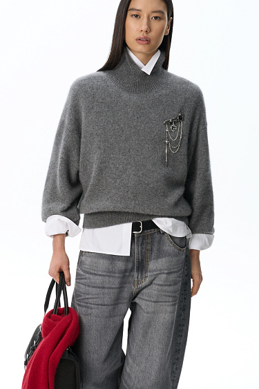 Fox-fur jumper with a high collar - BRUSNIKA Women Clothes