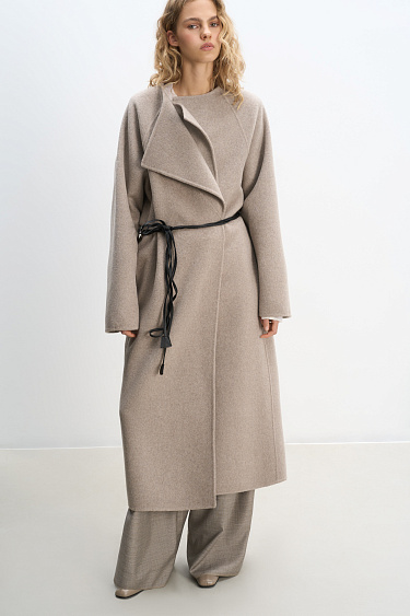 Wool coat with an asymmetrical lapel - BRUSNIKA Women Clothes