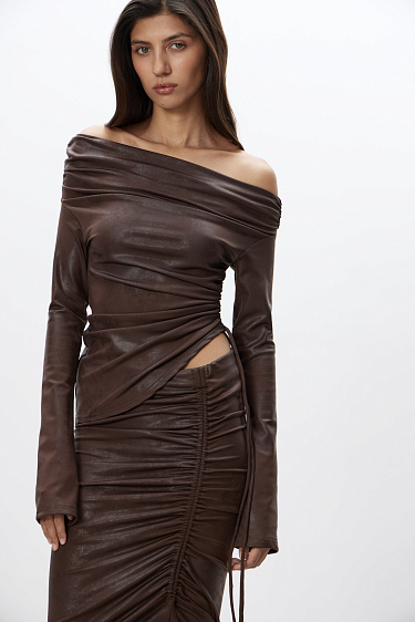 Asymmetric drawstring top - BRUSNIKA Women Clothes