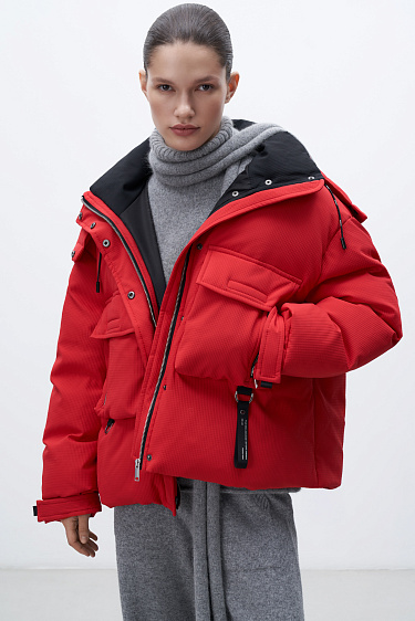 Down jacket with a stand collar and hood - BRUSNIKA Women Clothes