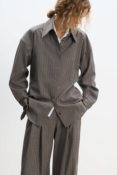 Wool shirt with big shoulders - BRUSNIKA Women Clothes