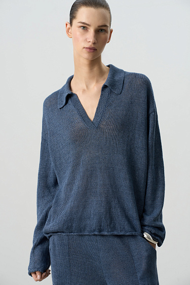 100% linen jumper with a polo collar - BRUSNIKA Women Clothes