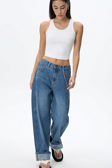 Straight jeans with lace print - BRUSNIKA Women Clothes