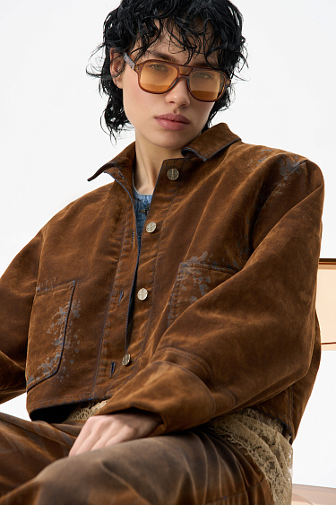 Denim jacket with a velour effect - BRUSNIKA Women Clothes