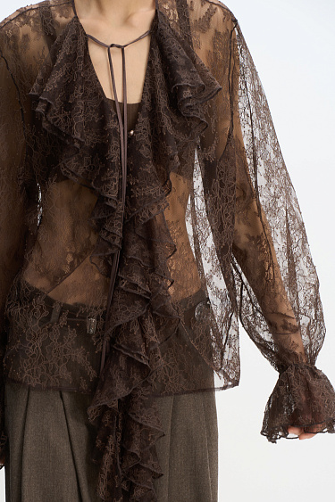 Blouse with lace frill - BRUSNIKA Women Clothes