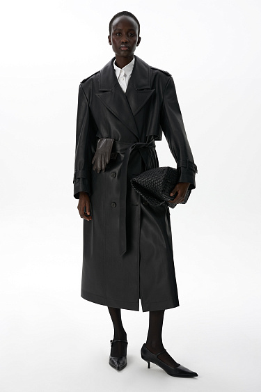 Eco-leather trench coat with a yoke - BRUSNIKA Women Clothes