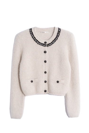 fox down cardigan with accent buttons - BRUSNIKA Women Clothes