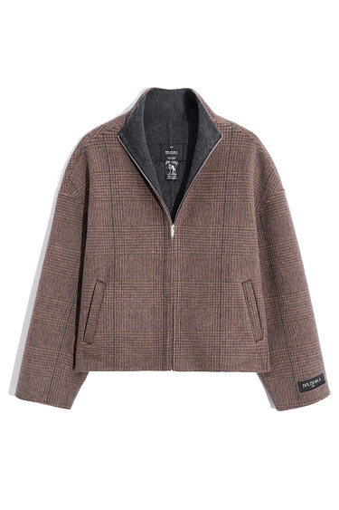 Plaid Stand Collar Jacke - BRUSNIKA Women Clothes