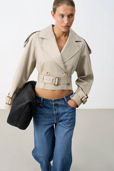 A leather jacket with a belt - BRUSNIKA Women Clothes