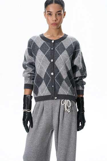 Cashmere cardigan with an Argyle pattern - BRUSNIKA Women Clothes