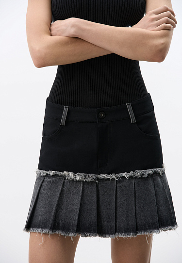 Mini skirt with a denim insert - BRUSNIKA Women Clothes