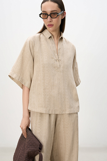 Ethnic-print linen shirt - BRUSNIKA Women Clothes