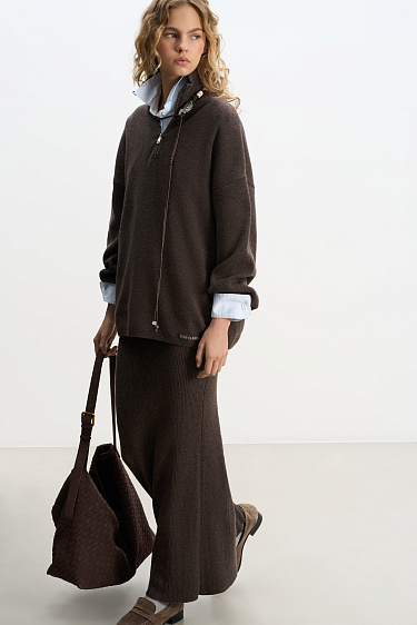 Jumper with a stand collar and a zippe - BRUSNIKA Women Clothes
