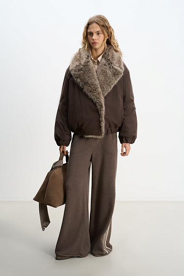 Down jacket with a fur collar - BRUSNIKA Women Clothes