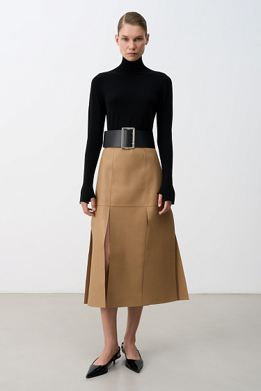 Faux leather skirt with slits - BRUSNIKA Women Clothes