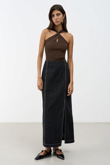 Animal print midi denim skirt - BRUSNIKA Women Clothes
