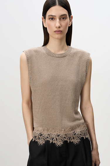 100% linen top with lace - BRUSNIKA Women Clothes