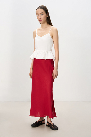 100% linen midi skirt with a slit - BRUSNIKA Women Clothes