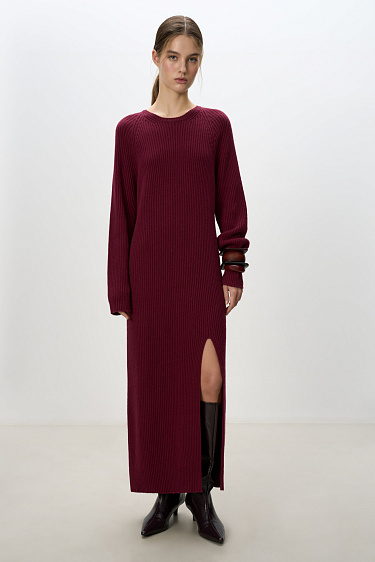 Knitted cashmere and wool dress with slit - BRUSNIKA Women Clothes