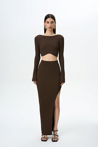 Knitted skirt with a side slit - BRUSNIKA Women Clothes