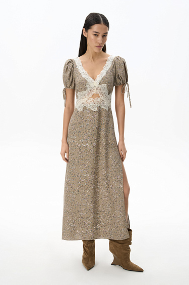 Printed dress with lace decor - BRUSNIKA Women Clothes