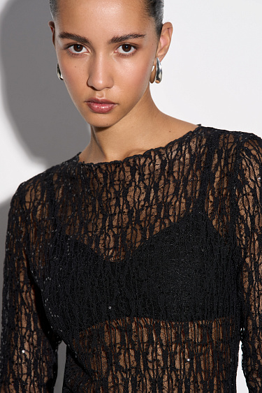 Lace longsleeve with sequins - BRUSNIKA Women Clothes
