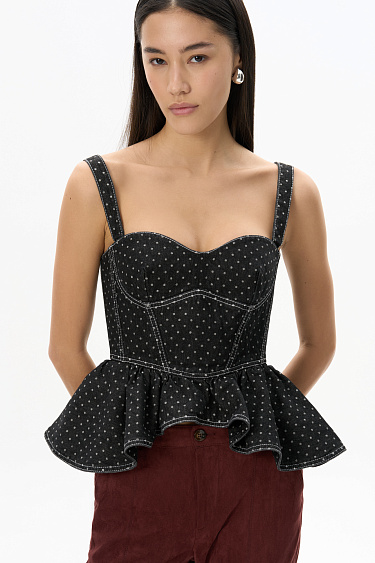 Denim top with polka-dot waistband - BRUSNIKA Women Clothes