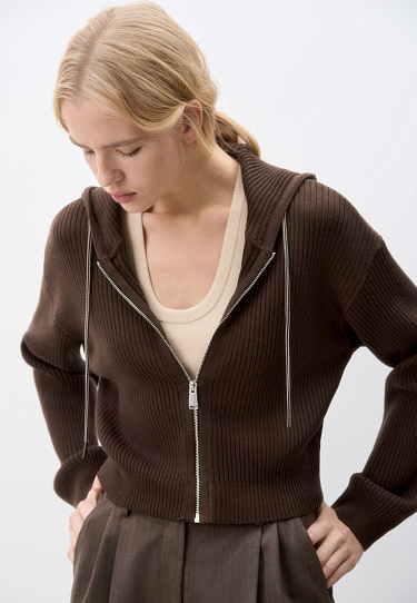 Knitted bomber jacket with hood - BRUSNIKA Women Clothes