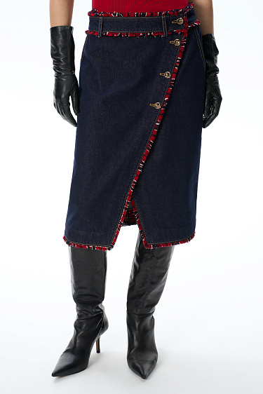 Denim midi skirt with fringe - BRUSNIKA Women Clothes