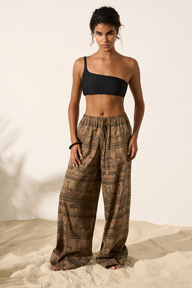 Ethnic-printed linen and tencel trousers - BRUSNIKA Women Clothes