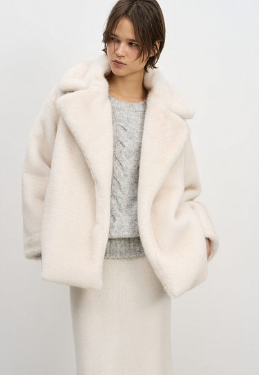 Eco-fur coat with a thin belt - BRUSNIKA Women Clothes