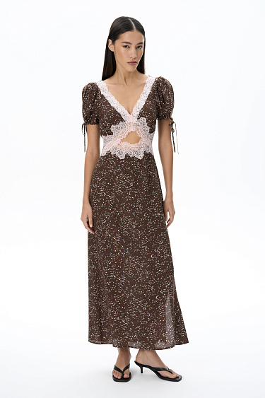 Printed dress with lace decor - BRUSNIKA Women Clothes