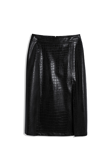 Textured faux leather midi skirt - BRUSNIKA Women Clothes