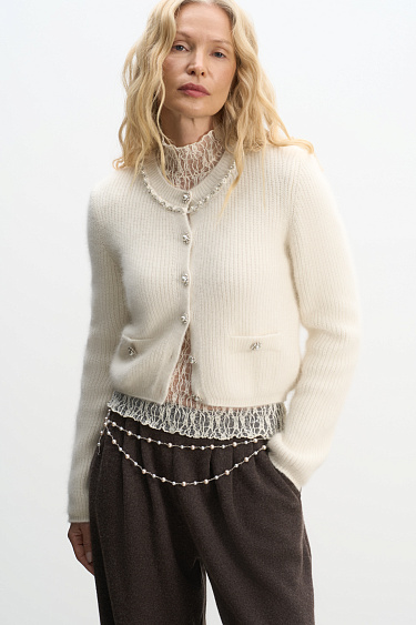 fox down cardigan with accent buttons - BRUSNIKA Women Clothes